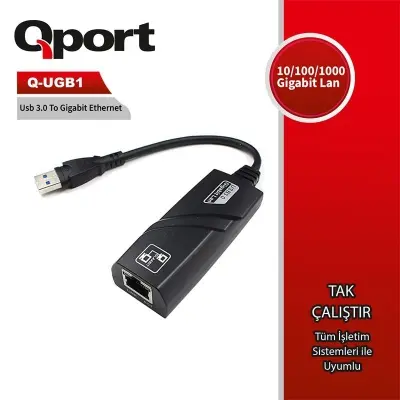 QPORT Q-UGB1 USB TO GIGABIT ETHERNET 10/100/1000 ÇEVİRİCİ 