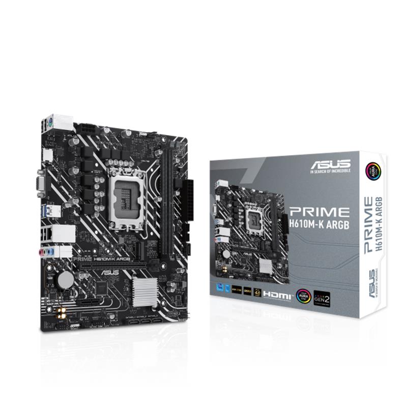 ASUS PRIME H610M-K ARGB DDR5 5600MHZ 1XVGA 1XHDMI 1XM.2 USB 3.2 MATX 1700P (12. / 13. VE 14. NESİL İŞLEMCİ UYUMLU) 