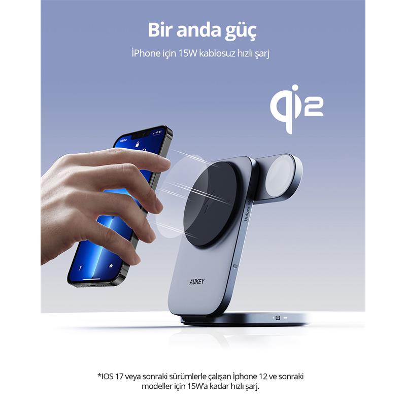 AUKEY LC-MC312-GY MAGFUSION Z QI2 15W KATLANABİLİR 3 Ü 1 ARADA MIKNATISLI KABLOSUZ ŞARJ CİHAZI AUKEY LC-MC312-GY MAGFUSION Z QI2 15W KATLANABİLİR 3 Ü 1 ARADA MIKNATISLI KABLOSUZ ŞARJ CİHAZI