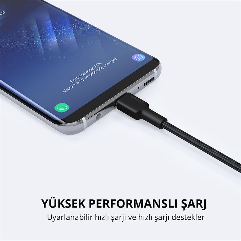 AUKEY CB-CD30-BK NAYLON ÖRGÜLÜ USB-A TYPE-C ŞARJ KABLOSU 0.9MT AUKEY CB-CD30-BK NAYLON ÖRGÜLÜ USB-A TYPE-C ŞARJ KABLOSU 0.9MT