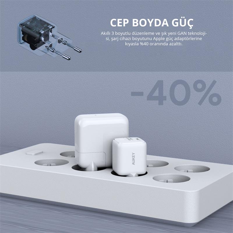 AUKEY PA-B1L-WH 30W OMNİA II MİNİ GAN TYPE-C PD ŞARJ ADAPTÖRÜ AUKEY PA-B1L-WH 30W OMNİA II MİNİ GAN TYPE-C PD ŞARJ ADAPTÖRÜ