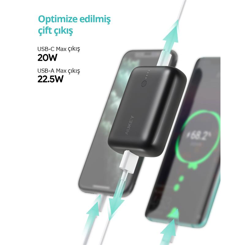 AUKEY PB-N83S-BK 22.5W SCP 18W PD VE QC 3.0 10000 MAH PD MİNİ TYPE-C POWERBANK AUKEY PB-N83S-BK 22.5W SCP 18W PD VE QC 3.0 10000 MAH PD MİNİ TYPE-C POWERBANK